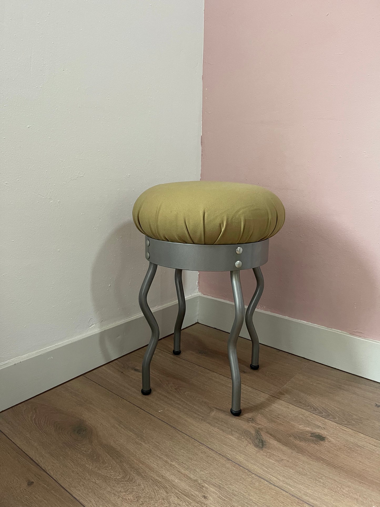 Vintage Ikea Uri Stool | Designed by Per Ivang Ledang | Vintage Ikea stool | Vintage Ikea 1995 | Ikea Wavy leg stool | Green cushion