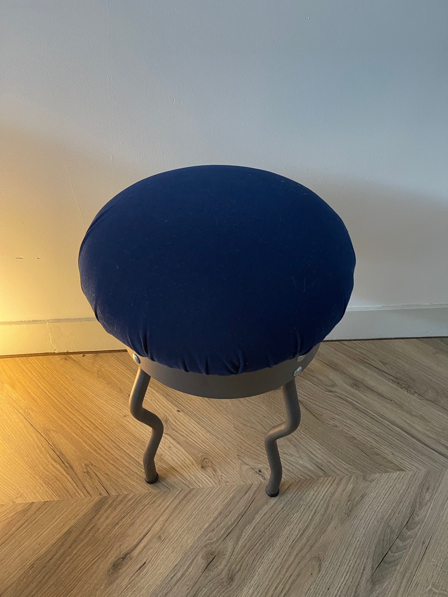 Vintage Ikea Uri Stool | Designed by Per Ivang Ledang | Vintage Ikea stool | Vintage Ikea 1995 | Ikea Wavy leg stool | Blue cushion